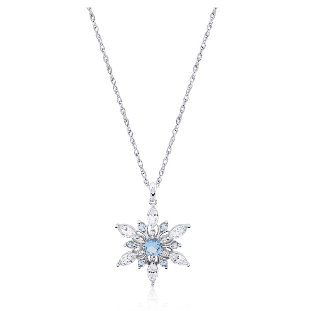 Simulated Blue Topaz Snowflake Pendant in Sterling Silver